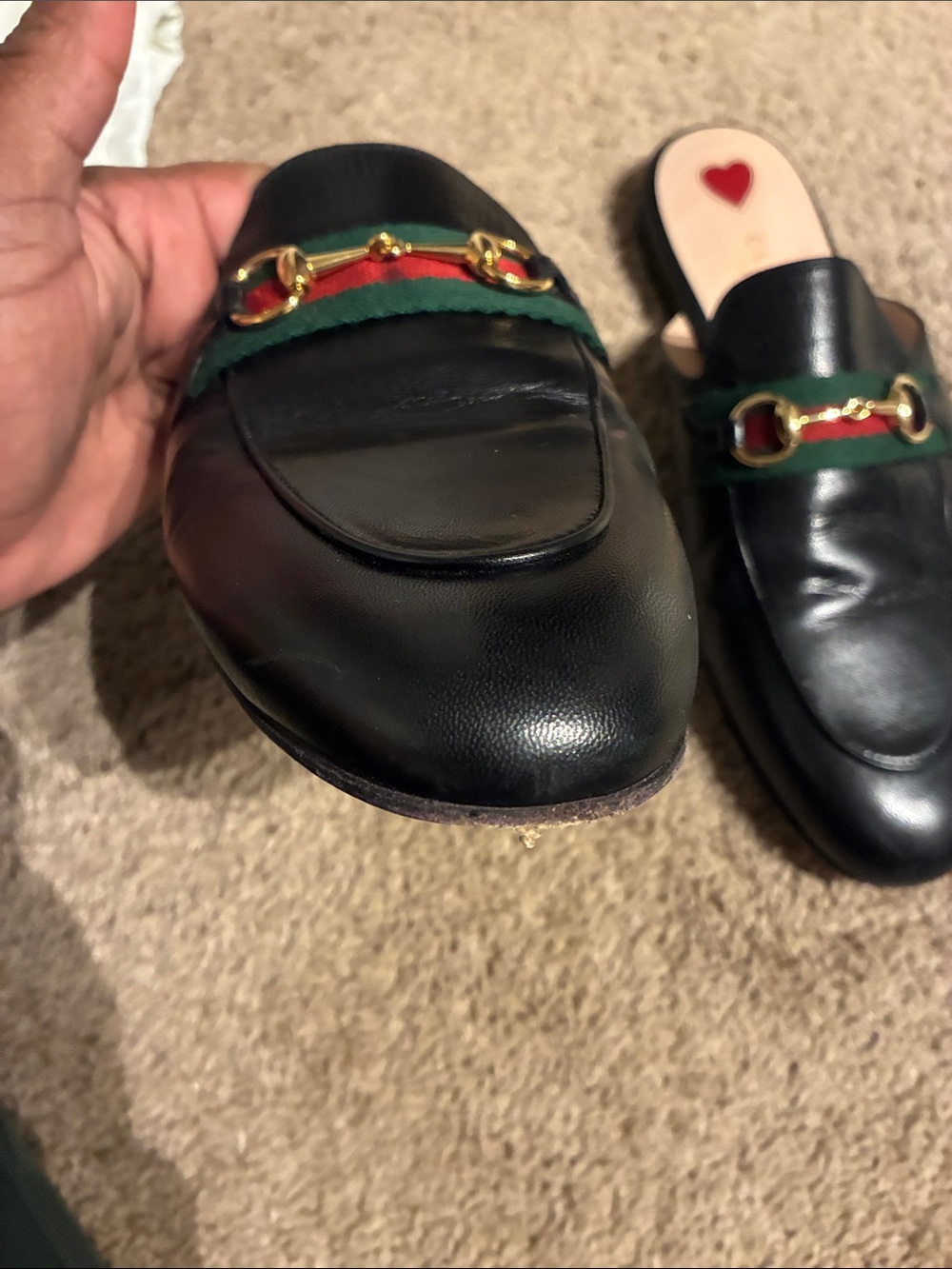 Gucci Black Leather Slip-On Horsebit Mules with Red and Green Web - Picture 2 of 4